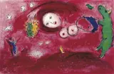 Marc Chagall, Frühjahrswiese, Original-Farblithographie, doppelblattgroß, unter Glas gerahmt. Darstellungs- bzw. Blattgröße