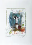Marc Chagall, Der Trapezkünstler mit Vogel, Original-Farblithographie auf Arches-Velin