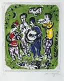 Marc Chagall, Musikanten auf grünem Grund, Original-Farblithographie auf Arches-Velin