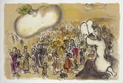 Marc Chagall, Exodus, Mit 24 Original-Farblithographien, davon eine doppelblattgroß, auf Arches-Velin. Exemplar 195/250. Lose Doppelbogen in Umschlag in Leinenkassette