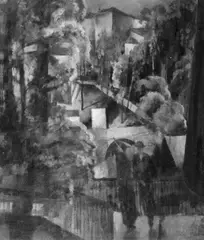 August Eilbrecht, Regenlandschaft, Öl auf Karton