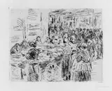 Max Liebermann, Aus dem Judenviertel in Amsterdam: Der Fischmarkt an der Strassenecke (gross), Original-Radierung auf Bütten