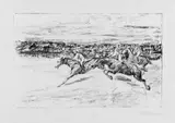 Max Liebermann, Pferderennen, Original-Lithographie auf chamoisfarbenem Velin 22,2, x 34 cm (