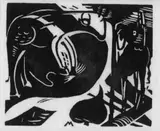 Franz Marc, Zwei Fabeltiere, 1914, Woodcut