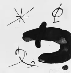 Komposition by Joan Miró, Schwarze Tuschpinselzeichnung auf weiß kaschiertem Karton, sold Jun 2002