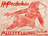 Max Pechstein, Ausstellung Gurlitt Berlin, Original-Lithographie in Rot auf Werkdruckpapier