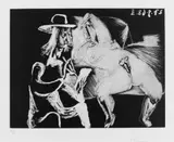 Pablo Picasso, Homme au Chapeau dessinant à côté d'une femme offerte, Original-Radierung (Aquatinta, grattoir et pointe sèche) auf chamoisfarbenem Bütten