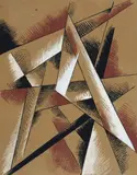 Ljubow Sergejewna Popowa, Kubistische Komposition, Gouache und Tusche auf braunem faserhaltigen Papier