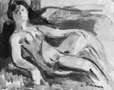 Hans Purrmann, Liegender weiblicher Akt, Tempera auf Malkarton