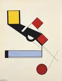 Peter Röhl, Komposition, Gouache und Tusche auf elfenbeinfarbenem Velin