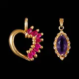 Untitled by A Set of Pendants in 18k, The set comprises of two pendants in 18k yellow gold. <br><br> The first, a heart-shaped design, is accented with vivid , sold Apr 2026