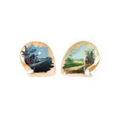 Philippine School, a.) Untitled 
b.) Untitled, b.) 19th century <br /> signed (bottom) <br /> oil on mother-of-pearl shell <br /> 7 1/2” x 8” (19 cm x 20 cm)