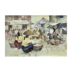 Market Scene by Cesar Buenaventura, oil on canvas, sold Apr 2026