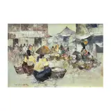 Cesar Buenaventura, Market Scene, oil on canvas