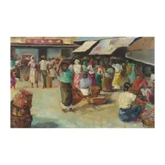 Elias Laxa, Market Scene, oil on canvas