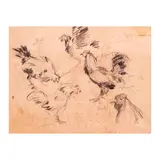 Fernando Amorsolo, Roosters Study, graphite on paper