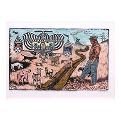 Leonardo Aguinaldo, Landing at Sanga-ili Hill, woodcut print on paper<br> edition 11/15