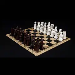 An Oriental Chess Set, Untitled, bone and hardwood Chess Board