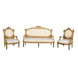 A Gilt Wood Sala Set, Untitled, settee: <br> H: 46” (117 cm) <br> L: 67” (170 cm) <br> W: 23” (58 cm)
