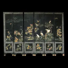 Six Panel Oriental Screen or Room Divider, Untitled