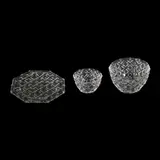 Composed of a round serving platter. A large serving bowl and a smaller serving bowl by A Matching Set of 3 Tiffany Crystal Serving Dishes in the Bamboo Pattern, sold Apr 2026