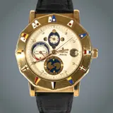 Corum Admiral’s Cup Tides, Untitled, Case & Dimensions Case Material: 18K yellow gold (solid precious metal) Case Shape: Dodecagonal (12-sided signature Admiral’s Cup design) Diameter: ≈ 40 mm Water Resistance: Vintage watches may not be rated for modern depths Crystal: Sapphire (front) Movement Caliber: ETA 2892-A2 automatic base with Corum “Tides” module Type: Self-winding mechanical Jewels: Standard for ETA 2892 (~21) module dependent Power Reserve: Typical for ETA 2892-A2 — ≈ 42 hours Frequency: 28,800 vph (4 Hz)