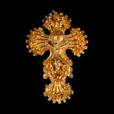 A Beautiful Crucifix Pendant, Untitled, The beautiful crucifix pendant in low karat yellow gold depicts the hanging figure of Christ encircled by a crown of thorns. In Christian tradition, thorns hold deep symbolic meaning representing suffering, sacrifice and redemption. <br><br> Note: The bail of the crucifix is not of gold material. The piece registered as low karat on densimeter.