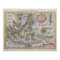 Hondius Map Insulae Indiae Orientalis, Untitled, hand colored copperplate engraving, original, antique,