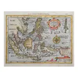 Hondius Map Insulae Indiae Orientalis, Untitled, hand colored copperplate engraving, original, antique,