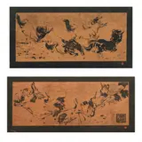 Chinese School, Horses and Cranes (Storks), ink on paper, two handscrolls each bearing red seal impressions; the crane scroll with an additional large literary seal