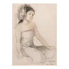 José T. Joya, Woman with Head Gear, pastel on paper