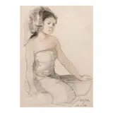 José T. Joya, Woman with Head Gear, pastel on paper