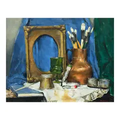 Mia Herbosa, Artist’s Friends: Gold, Blue and Copper, oil on masonite