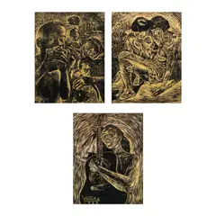 Ronald Ventura, a.) Untitled
b.) Untitled 
c.) Untitled, b.) hand-signed and dated 1999 (lower left) <br /> rubber cut print <br /> 12” x 9” (30 cm x 23 cm)<br> <br>