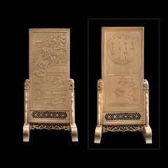 An Ivory Table Screen and Stand, Untitled