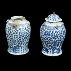 Untitled by Two Blue and White Jars, a.) H: 15 1/2” (39 cm)<br> D: 10” (25 cm)<br><br>, sold Jan 2026