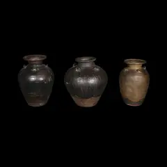 Three Old Oriental Jars, Untitled, a.) H: 15 1/2” (39 cm)<br> D: 12” (30 cm)<br><br> b.) H: 15” (38 cm)<br> D: 14” (36 cm)<br><br>