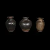 Three Old Oriental Jars, Untitled, a.) H: 15 1/2” (39 cm)<br> D: 12” (30 cm)<br><br> b.) H: 15” (38 cm)<br> D: 14” (36 cm)<br><br>
