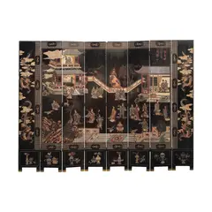 An Eight Panel Oriental Coromandel or Room Divider, Untitled