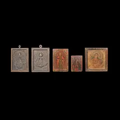 Five Religious Icons, Untitled, polychromed hardwood