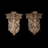 A Pair of Putti-Form Wall Brackets, Untitled, polychromed hardwood