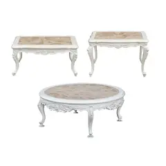 Three Marble Top Center Tables, Untitled, b.) hardwood<br> H: 22 1/4” (57 cm)<br> L: 33 1/4” (84 cm)<br> W: 21” (53 cm)<br><br>
