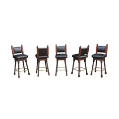 Five Bar Stools, Untitled, teakwood, leather