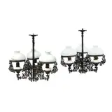 Two 19th Century Chandeliers with Milkglass Diffusers, Untitled, cast iron