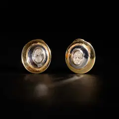 Oval Diamond Earrings, Untitled, Set in 14k white & yellow gold and 1 carat total diamond weight