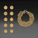 Untitled by A Collection of 18k Jewelry, The collection consists of an 18k yellow gold multi-layered bracelet and 18k yellow gold coin pendants. <br/><br/>18k ye, sold Oct 2025