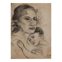 Benedicto Cabrera, Mother and Child, pastel on paper