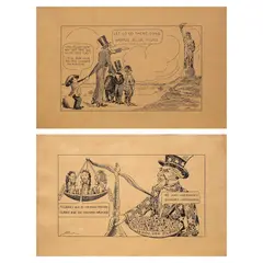 Jorge Pineda, a.) Untitled  b.) Uncle Sam, b.) Uncle Sam <br> signed (lower left) <br> pen and ink on paper <br> 10” x 15 1/2” (25 cm x 39 cm)