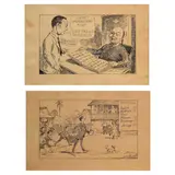 Jorge Pineda, a.) Chinese Cartoon b.) Report Card, b.) signed (lower right)<br> pen and ink on paper<br> 10” x 15 1/2” (25 cm x 39 cm)