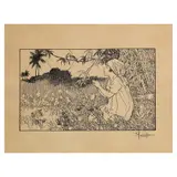 Fernando Amorsolo, Farm Girl, pen and ink on paper